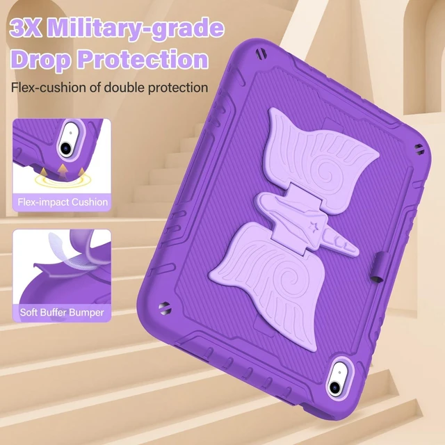 Alt view image 9 of 10 - TOMORRY for iPad (A16) 11th Generation 11 Inch 2025/iPad 10th Generation Case 10.9 Inch 2022 with Tempered Glass Screen Protector,Unicorn Stand,Shoulder Strap,for iPad 10 Case Kids Girls (Dark Purple)