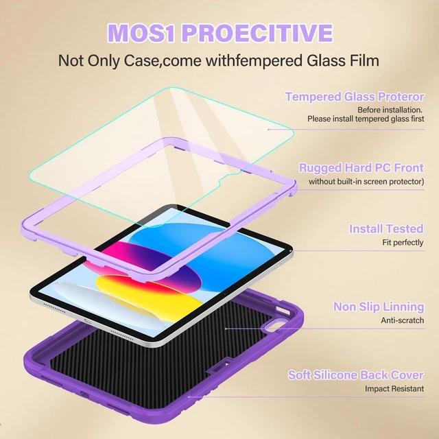 Alt view image 8 of 10 - TOMORRY for iPad (A16) 11th Generation 11 Inch 2025/iPad 10th Generation Case 10.9 Inch 2022 with Tempered Glass Screen Protector,Unicorn Stand,Shoulder Strap,for iPad 10 Case Kids Girls (Dark Purple)