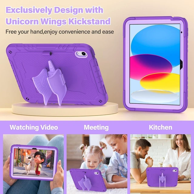 Alt view image 10 of 10 - TOMORRY for iPad (A16) 11th Generation 11 Inch 2025/iPad 10th Generation Case 10.9 Inch 2022 with Tempered Glass Screen Protector,Unicorn Stand,Shoulder Strap,for iPad 10 Case Kids Girls (Dark Purple)