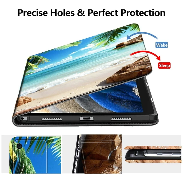 Alt view image 8 of 10 - DIGTIALLL Case for Kindle Fire HD 8 & 8 Plus Tablet (12th Generation/10th Generation, 2024/2022/2020 Release) PU Leather Smart Protective Cover with Auto Sleep/Wake,Beach Palm Trees