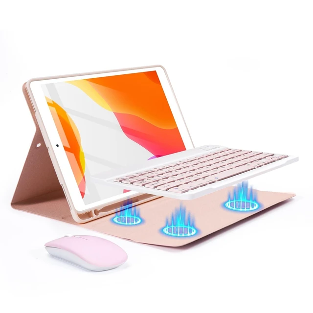 Alt view image 6 of 10 - kantaj for iPad 10.2" 9th 8th 7th Generation Keyboard Case with Mouse, 10.5 inch iPad Air 10.5"(3rd Gen)/iPad Pro Case with Keyboard and Mouse & Pencil Holder, Wireless, Bluetooth, Detachable, Pink