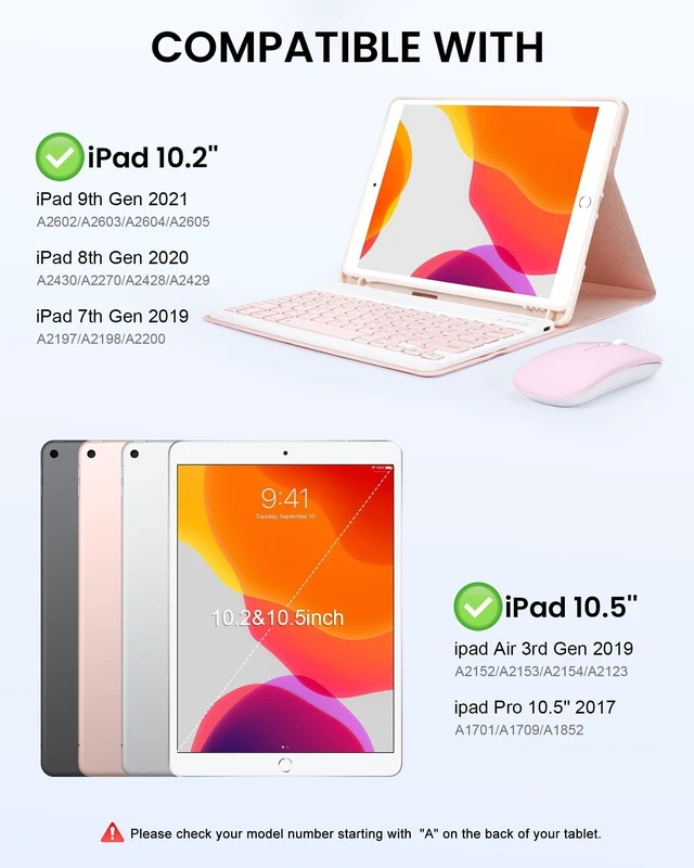 Alt view image 7 of 10 - kantaj for iPad 10.2" 9th 8th 7th Generation Keyboard Case with Mouse, 10.5 inch iPad Air 10.5"(3rd Gen)/iPad Pro Case with Keyboard and Mouse & Pencil Holder, Wireless, Bluetooth, Detachable, Pink
