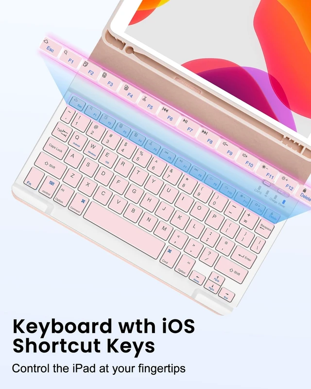 Alt view image 9 of 10 - kantaj for iPad 10.2" 9th 8th 7th Generation Keyboard Case with Mouse, 10.5 inch iPad Air 10.5"(3rd Gen)/iPad Pro Case with Keyboard and Mouse & Pencil Holder, Wireless, Bluetooth, Detachable, Pink