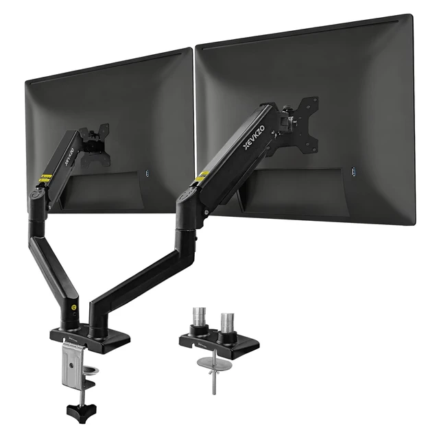 Alt view image 6 of 10 - XEVKZO Dual Monitor Arms, Gas Spring Monitor Arms for 2 Monitors up to 34" Curved/Flat, 22lbs per Arm, VESA Mount 75x75 100x100mm, C-Clamp & Grommet Base, Adjustable Tilt/Swivel/Rotation