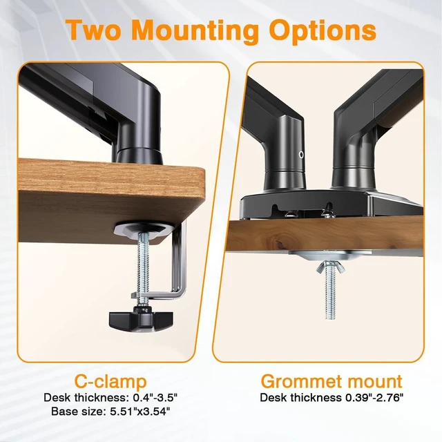 Alt view image 10 of 10 - XEVKZO Dual Monitor Arms, Gas Spring Monitor Arms for 2 Monitors up to 34" Curved/Flat, 22lbs per Arm, VESA Mount 75x75 100x100mm, C-Clamp & Grommet Base, Adjustable Tilt/Swivel/Rotation