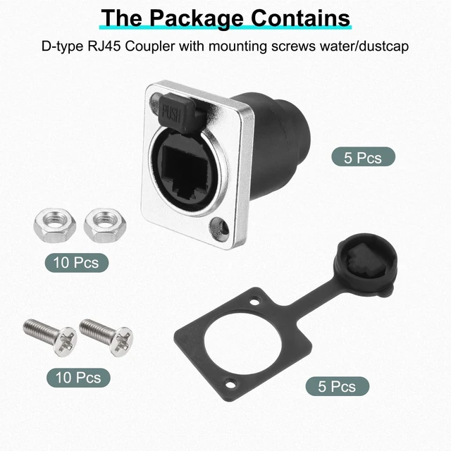 Alt view image 9 of 10 - MECCANIXITY D Type RJ45 Coupler, Panel Mount Connector IP65 Waterproof RJ45 Socket Female to Female LAN Network Bulkhead Pass Through Socket for CAT6/CAT5E/CAT5, Pack of 10