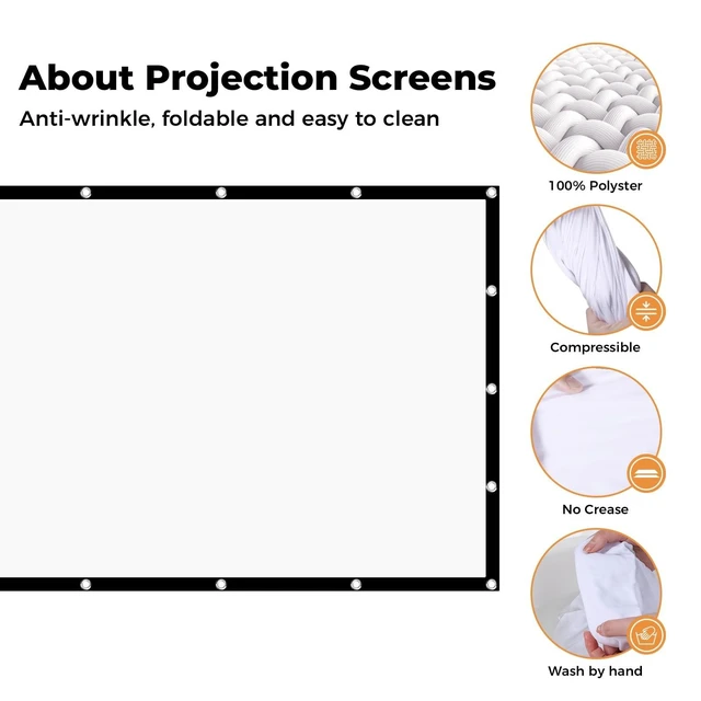 Alt view image 7 of 10 - Projection Screen Outdoor, iSinbox 100inch Portable Projector Screen 16:9 HD Foldable Anti-Crease Indoor Double Sided Movie Projector Screen for Home, Party, Office, Classroom