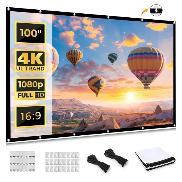 Alt view image 6 of 10 - Projection Screen Outdoor, iSinbox 100inch Portable Projector Screen 16:9 HD Foldable Anti-Crease Indoor Double Sided Movie Projector Screen for Home, Party, Office, Classroom