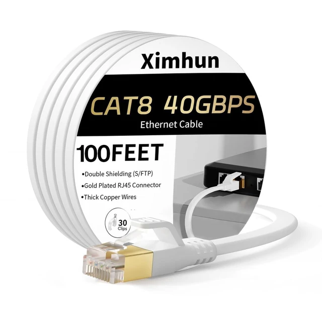 Alt view image 6 of 10 - Ximhun Cat 8 Ethernet Cable, High-Speed Internet Cable Network Cord with RJ45 Connector 40Gbps 2000Mhz Heavy Duty LAN Cable Shielded Indoor,100FT White