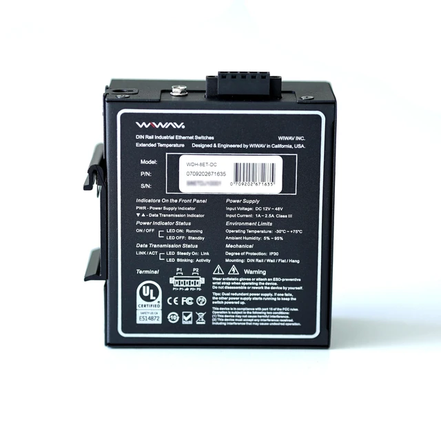 Alt view image 7 of 10 - WIWAV WDH-8ET-DC 10/100Mbps Unmanaged 8-Port Industrial Ethernet Switches with DIN Rail/Wall-Mount (UL Listed, Fanless, -30C~75C)