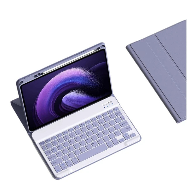 Alt view image 6 of 10 - NUWONAYA Keyboard Case for Xiaomi Redmi Pad SE 11" 2023, Slim Flip Case with Pencil Holder Magnetically Detachable Candy Color Keyboard,Purple