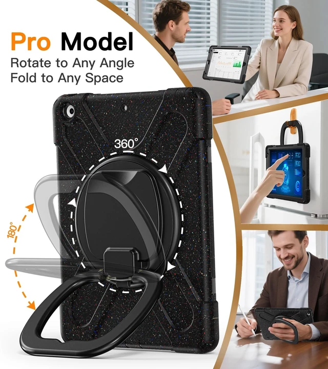 Alt view image 7 of 10 - BATYUE for iPad 9th/ 8th/ 7th Generation Case (iPad 10.2 inch Rugged Case 2021/2020/2019) with Screen Protector, Rotating Stand/Pencil Holder/Carrying Shoulder Strap (Carnival Night-Black)