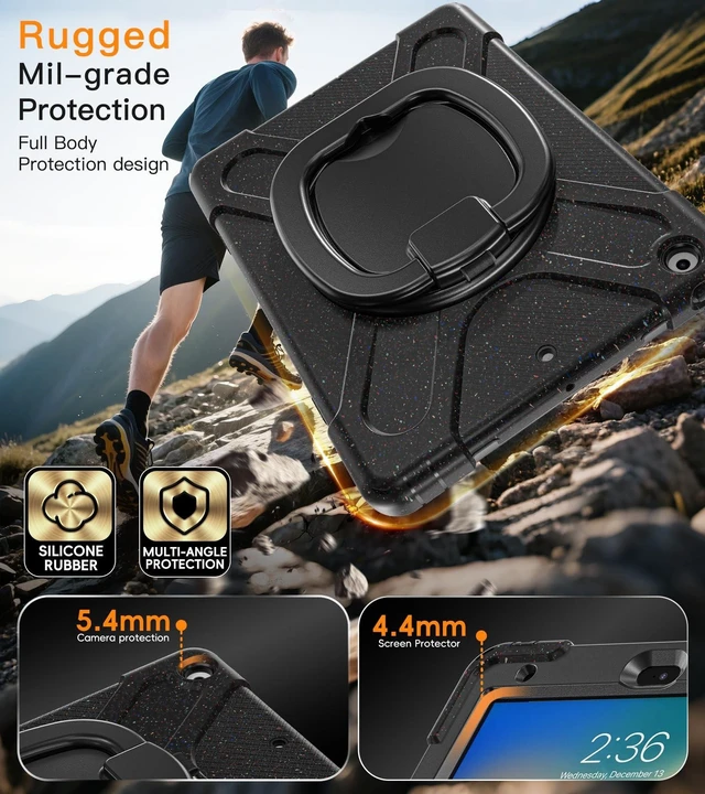 Alt view image 8 of 10 - BATYUE for iPad 9th/ 8th/ 7th Generation Case (iPad 10.2 inch Rugged Case 2021/2020/2019) with Screen Protector, Rotating Stand/Pencil Holder/Carrying Shoulder Strap (Carnival Night-Black)