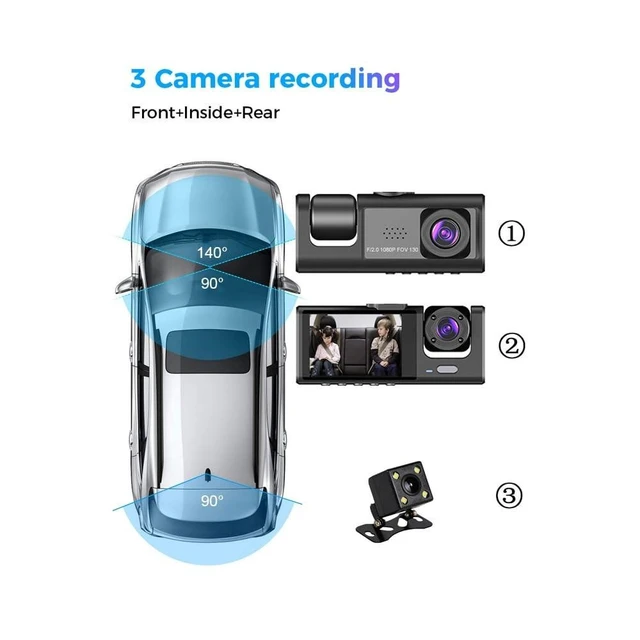 Alt view image 8 of 8 - Shkalacar Dash Cam Front & Inside & Rear Camera, 1080P DVR Car Dashboard Camera with Night Vision 2 Inch Screen Dashcam Support Night-Vision Loop Recording One-Key Lock
