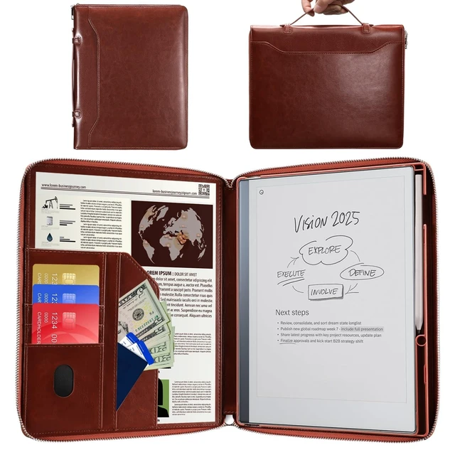 Alt view image 6 of 10 - E NET-CASE Case for Remarkable 2 Tablet 10.3 inch (2020 Released) - Business Handheld Design Upgraded PU Leather Cover for Remarkable 2 Digital Paper with Zipper & Pen Holder (Brown)