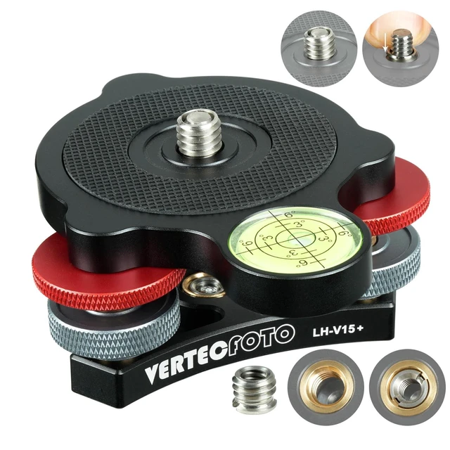 Alt view image 6 of 10 - VERTECFOTO Upgraded+ Tripod Leveling Base :Support 1/4" and 3/8" Both on top and Bottom Bigger Bubble Level w/Crosshair, Fine Leveling Faster; Enlarged Lock knobs, Lock Easier,; Max Load 33 Ib