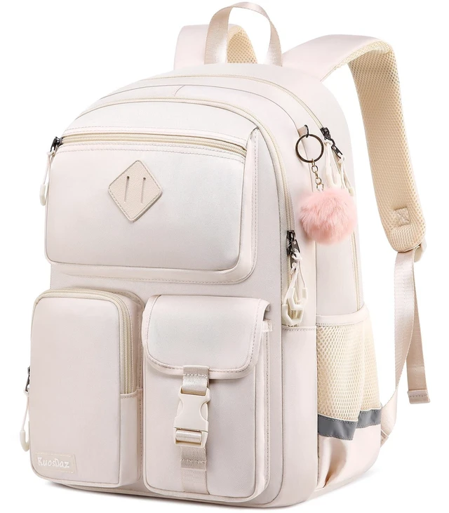 Alt view image 6 of 10 - Kuosdaz School Backpack for Teen Girls, Cute College Backpacks for Women Kids Students Bookbag 15.6 Inch Laptop Bag Middle School Back Pack, Beige