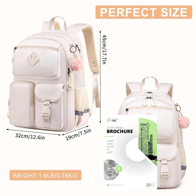 Alt view image 8 of 10 - Kuosdaz School Backpack for Teen Girls, Cute College Backpacks for Women Kids Students Bookbag 15.6 Inch Laptop Bag Middle School Back Pack, Beige