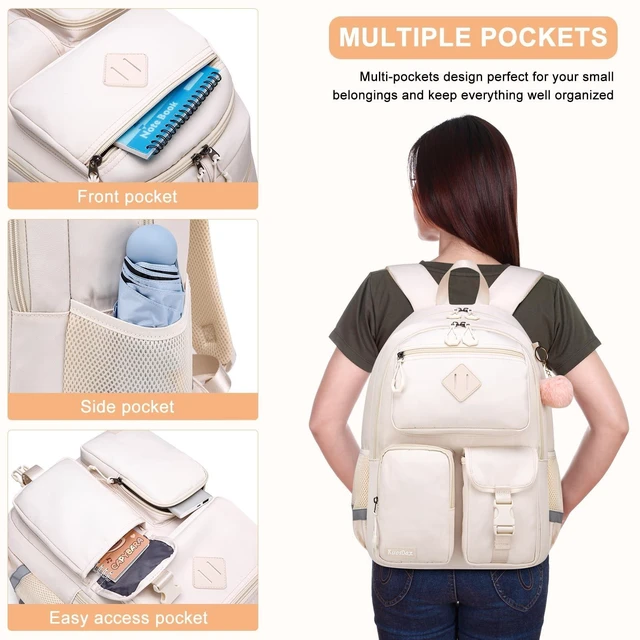 Alt view image 10 of 10 - Kuosdaz School Backpack for Teen Girls, Cute College Backpacks for Women Kids Students Bookbag 15.6 Inch Laptop Bag Middle School Back Pack, Beige
