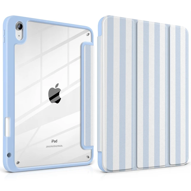 Alt view image 6 of 10 - Loyrina Case for iPad Air 13 inch M3 2025 M2 2024 Release with Pencil Holder - Cute Preppy Coastal Design Aesthetic Blue White Striped Trifold Cover with Soft TPU Bumper, Clear Back, Auto Sleep/Wake