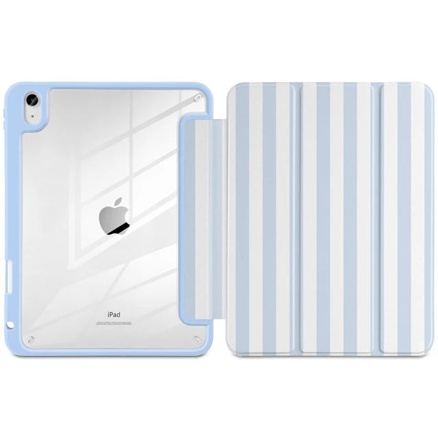 Alt view image 8 of 10 - Loyrina Case for iPad Air 13 inch M3 2025 M2 2024 Release with Pencil Holder - Cute Preppy Coastal Design Aesthetic Blue White Striped Trifold Cover with Soft TPU Bumper, Clear Back, Auto Sleep/Wake