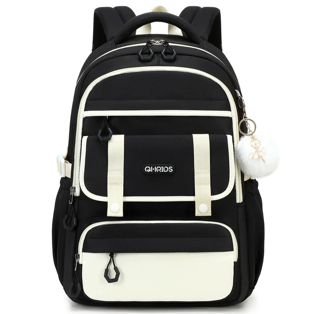 Alt view image 6 of 10 - QHRIDS School Backpack for Girls, Laptop Backpack 15.6 Inch Kids Elementary Middle High School Bag Anti Theft Cute College Bookbags for Teens Girls Women Students Casual Travel Daypack,Black Beige