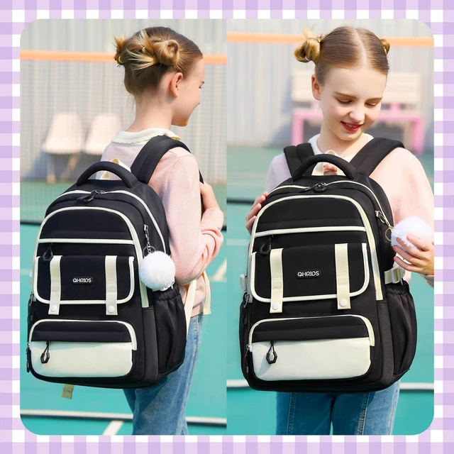 Alt view image 7 of 10 - QHRIDS School Backpack for Girls, Laptop Backpack 15.6 Inch Kids Elementary Middle High School Bag Anti Theft Cute College Bookbags for Teens Girls Women Students Casual Travel Daypack,Black Beige