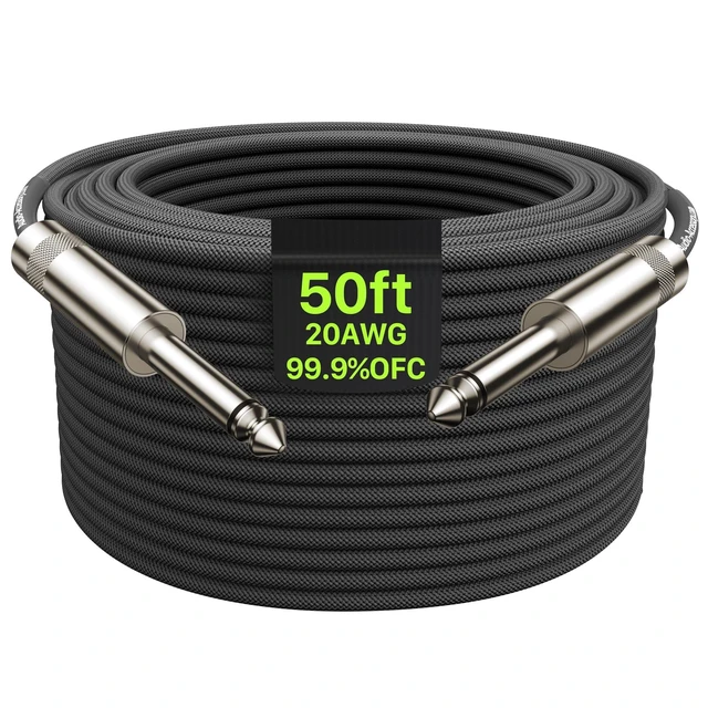 Alt view image 6 of 10 - 50 ft Guitar Cable, 20AWG 99.99% OFC - A Must for Long Instrument Cable, Nylon Braided Anti-Kinking Kevlar-Reinforced 1/4 TS Cord, Heat-Shrink Protected, Shielded Bass Cord for Fender Electric Guitar