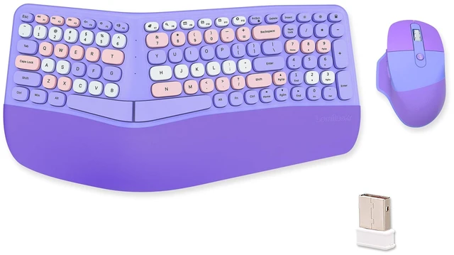 Alt view image 6 of 10 - Wireless Ergonomic Keyboard and Mouse Combo with PU Wrist Rest, Carpal Tunnel Keyboard, 2.4G Colorful Split Ergo Keyboard, Comfortable Natural Typing, Compatible with PC/Laptop (Purple)