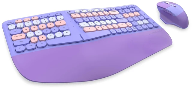 Alt view image 7 of 10 - Wireless Ergonomic Keyboard and Mouse Combo with PU Wrist Rest, Carpal Tunnel Keyboard, 2.4G Colorful Split Ergo Keyboard, Comfortable Natural Typing, Compatible with PC/Laptop (Purple)