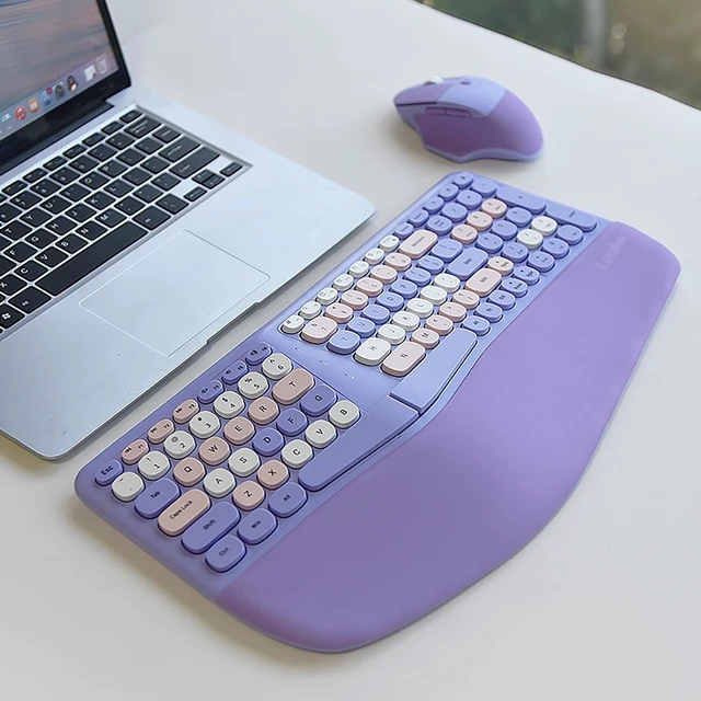 Alt view image 8 of 10 - Wireless Ergonomic Keyboard and Mouse Combo with PU Wrist Rest, Carpal Tunnel Keyboard, 2.4G Colorful Split Ergo Keyboard, Comfortable Natural Typing, Compatible with PC/Laptop (Purple)