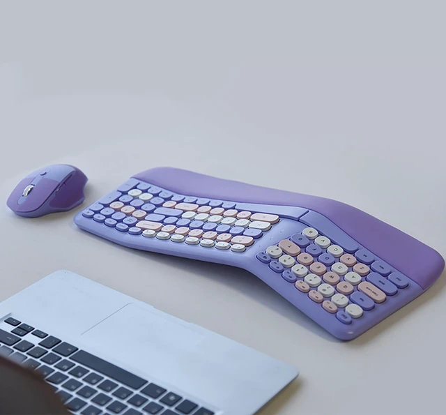 Alt view image 9 of 10 - Wireless Ergonomic Keyboard and Mouse Combo with PU Wrist Rest, Carpal Tunnel Keyboard, 2.4G Colorful Split Ergo Keyboard, Comfortable Natural Typing, Compatible with PC/Laptop (Purple)