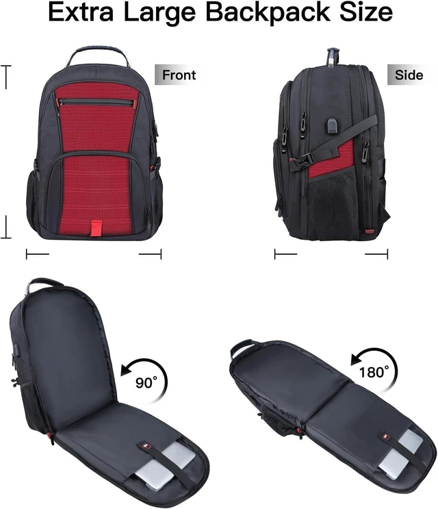 Alt view image 9 of 10 - ANTERK Extra Large Laptop Backpack, 18.4 Inch Laptop Backpacks for Men Women with USB Port, 55L Anti Theft Water Resistant College Bussiness TSA Airline Approved Work Computer Backpack, Red