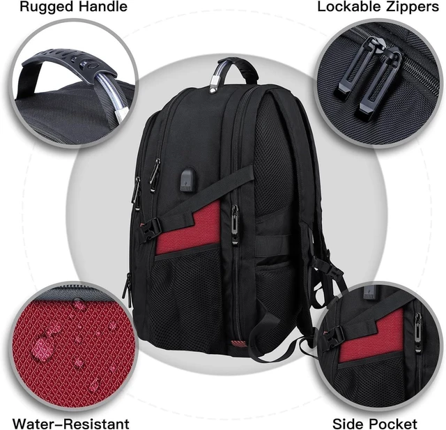 Alt view image 8 of 10 - ANTERK Extra Large Laptop Backpack, 18.4 Inch Laptop Backpacks for Men Women with USB Port, 55L Anti Theft Water Resistant College Bussiness TSA Airline Approved Work Computer Backpack, Red