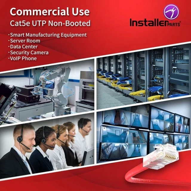 Alt view image 8 of 10 - InstallerParts (10 Pack Ethernet Cable CAT5E Cable UTP Non-Booted 5 FT - Red - Professional Series - 1Gigabit/Sec Network/Internet Cable, 350MHZ