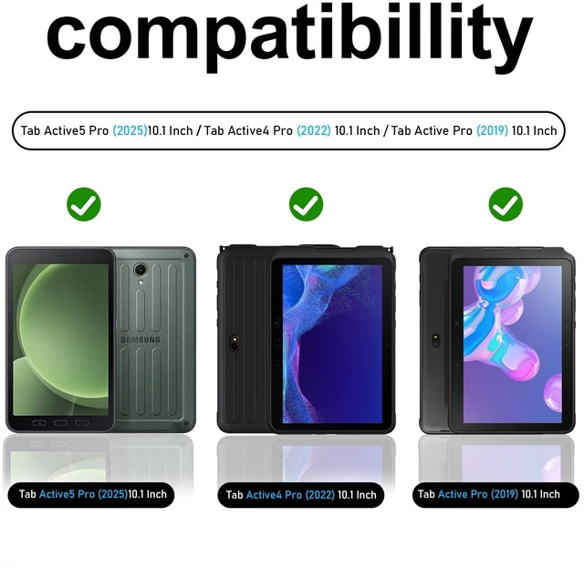 Alt view image 7 of 10 - Case for Galaxy Tab Active 5 Pro 2025/4 Pro 2022/2019 10.1 Inch: TPU Cocer with Stand- Screen Protector -Hand Strap - Shoulder Strap - Pencil Holder - Black
