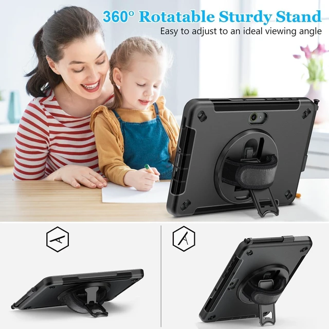 Alt view image 8 of 10 - Case for Galaxy Tab Active 5 Pro 2025/4 Pro 2022/2019 10.1 Inch: TPU Cocer with Stand- Screen Protector -Hand Strap - Shoulder Strap - Pencil Holder - Black