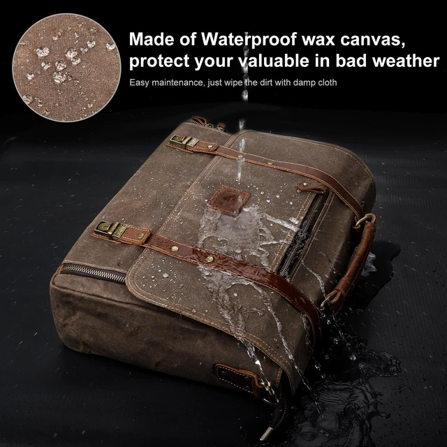 Alt view image 9 of 10 - Manificent Laptop Messenger bag for Mens 15.6 Inch, Waterproof Vintage Genuine Leather Mens Briefcase shoulder bag 16 Storage Pockets, Waxed Canvas Leather Computer Business Satchel Work Bag (Brown)