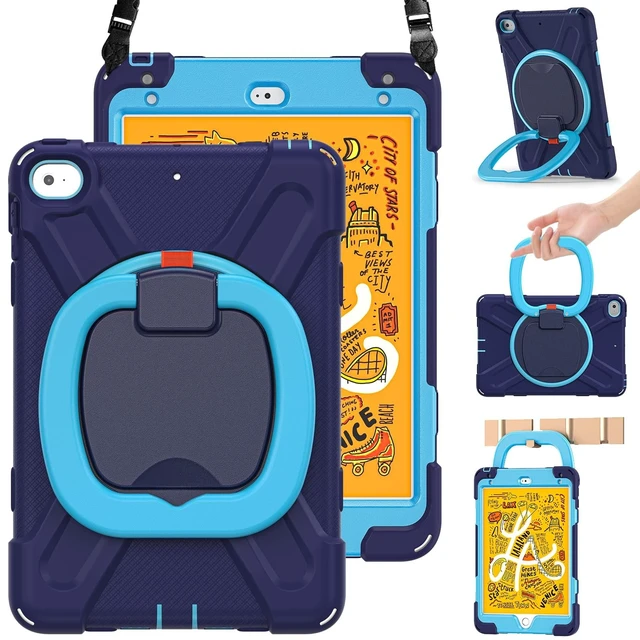 Alt view image 6 of 10 - BRAECN Case for iPad mini 5th/4th Generation-Heavy Duty Full Body Protective Rugged Case with Pencil Holder,Kickstand,Hand Grip,Carrying Holder for iPad mini 5(2019),Mini 4(2015) 7.9 Inch, Navy+Blue