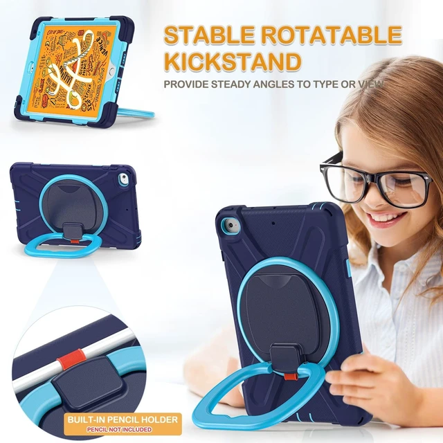 Alt view image 8 of 10 - BRAECN Case for iPad mini 5th/4th Generation-Heavy Duty Full Body Protective Rugged Case with Pencil Holder,Kickstand,Hand Grip,Carrying Holder for iPad mini 5(2019),Mini 4(2015) 7.9 Inch, Navy+Blue