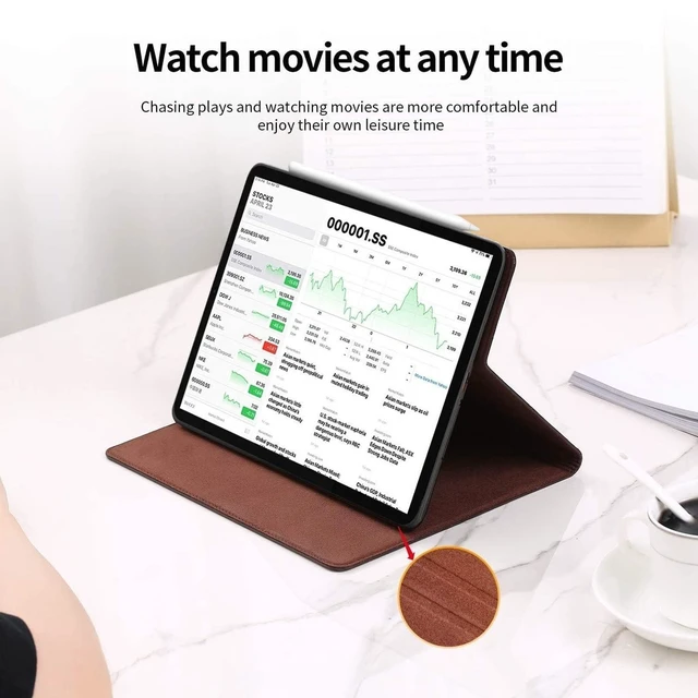 Alt view image 9 of 10 - Gexmil Genuine Leather Case for iPad Air 13 Inch M4/M3/M2 (2026/2025/2024),Premium Leather Smart Folio Cover, Auto Sleep/Wake,Adjustable Stand, Anti-Slip,Sand Dark Brown