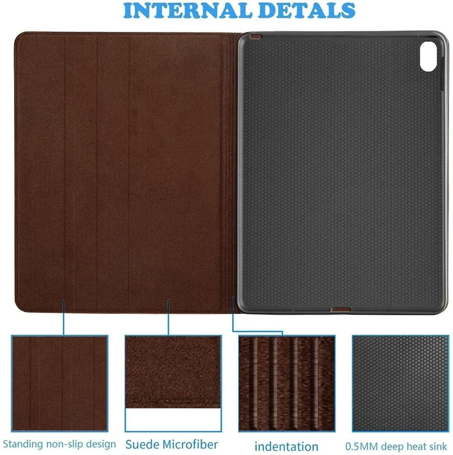 Alt view image 10 of 10 - Gexmil Genuine Leather Case for iPad Air 13 Inch M4/M3/M2 (2026/2025/2024),Premium Leather Smart Folio Cover, Auto Sleep/Wake,Adjustable Stand, Anti-Slip,Sand Dark Brown