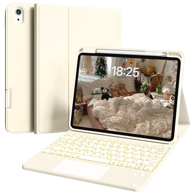 Alt view image 6 of 10 - GKABXY Keyboard Case for iPad Air 11-inch/Air 5th 4th Generation Case - 7 Colors Backlit,Multi-Touch Trackpad, Detachable Keyboard Cover with Pencil Holder for Air 11" M3/M2 (2025/2024) (Cream White)