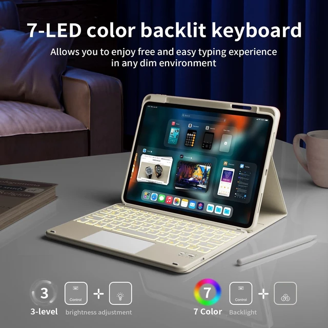 Alt view image 9 of 10 - GKABXY Keyboard Case for iPad Air 11-inch/Air 5th 4th Generation Case - 7 Colors Backlit,Multi-Touch Trackpad, Detachable Keyboard Cover with Pencil Holder for Air 11" M3/M2 (2025/2024) (Cream White)