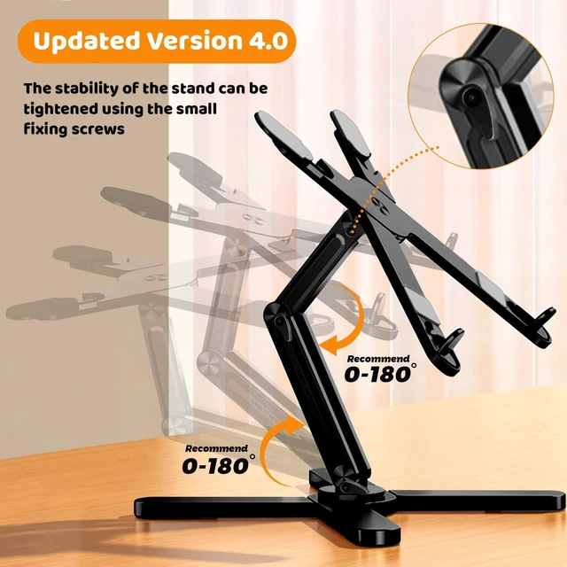 Alt view image 7 of 10 - Moallia Laptop Stand with 360 Rotating Base, Computer Notebook Laptop Riser Metal Holder for Desk Collaborative Work, Fully Foldable for Easy Storage, Fits All MacBook, Laptops up to 16 inches, Black