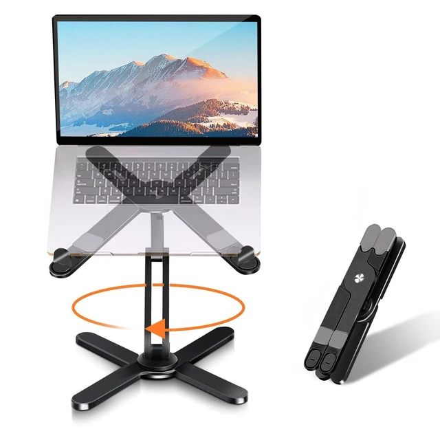 Alt view image 6 of 10 - Moallia Laptop Stand with 360 Rotating Base, Computer Notebook Laptop Riser Metal Holder for Desk Collaborative Work, Fully Foldable for Easy Storage, Fits All MacBook, Laptops up to 16 inches, Black
