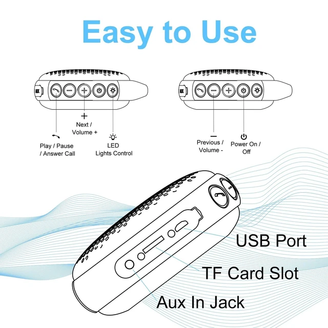 Alt view image 8 of 10 - AVWOO Bluetooth Shower Speaker, IP67 Waterproof with RGB Light, Portable with Hi-Fi Sound and Built-in Mic, Supports TF Card, Wireless for Home, Outdoor, Travel