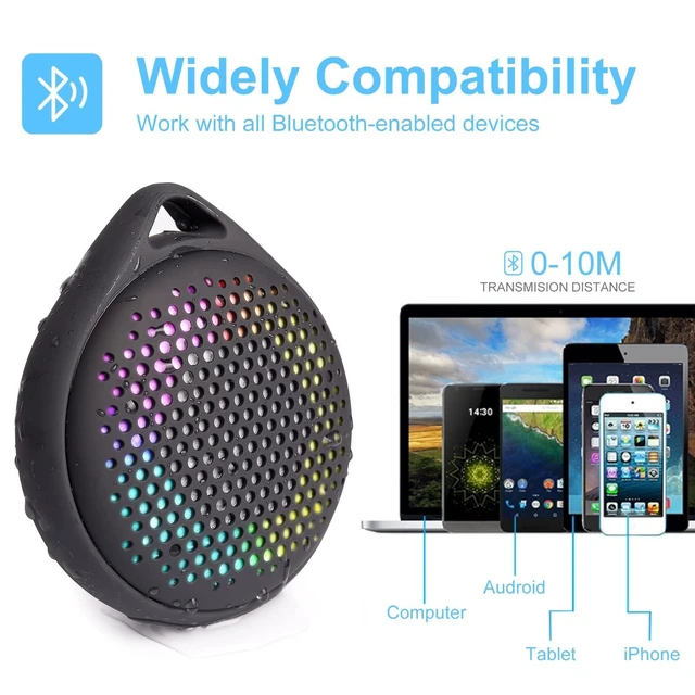 Alt view image 9 of 10 - AVWOO Bluetooth Shower Speaker, IP67 Waterproof with RGB Light, Portable with Hi-Fi Sound and Built-in Mic, Supports TF Card, Wireless for Home, Outdoor, Travel