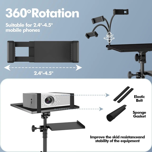 Alt view image 9 of 10 - OUKMIC Projector Stand Tripod Laptop Tripod on Wheels with 2 Shelves, Adjustable Height 26 to 49 Inch Portable Podium Stand with Gooseneck Phone Holder for Office, School, Home, DJ Racks