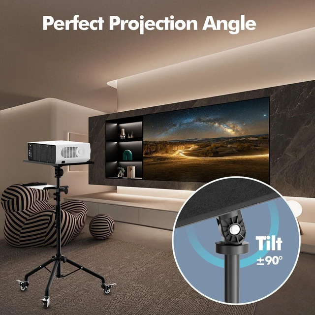 Alt view image 10 of 10 - OUKMIC Projector Stand Tripod Laptop Tripod on Wheels with 2 Shelves, Adjustable Height 26 to 49 Inch Portable Podium Stand with Gooseneck Phone Holder for Office, School, Home, DJ Racks